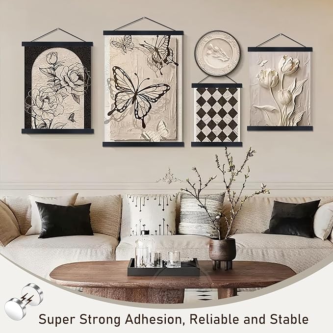 Artmag Magnetic Poster Hanger Frame, 26x38 26x37 26x20 Light Wood Wooden Magnet Canvas Artwork Print Poster Hangers Frames Hanging Kit (Black, 26")