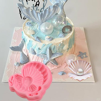 1 Pcs Pearl Shell Cake Decoration Silicone Mold, Cute Ocean Theme Candy Fondant Mold, Suitable for Kitchen Baking Chocolate Biscuit Making, Flower Paste Resin Pendant Clay