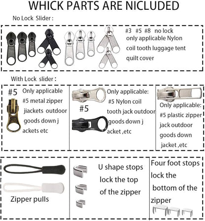 Meikeer 252-Piece Zipper Repair Kit with Replacement Zippers and Pulls, Universal Tools for Luggage, Bags, Jackets, and Outdoor Gear