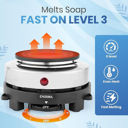 ZMSIB Soap Making Kit with 900ml Stainless Steel Melting Pot | All-in-One DIY Soap Making Kit with Silicone Mold | Digital Thermometer | Soap Base | Mixing Spoon | Heat Resistant Mat & Electric Stove