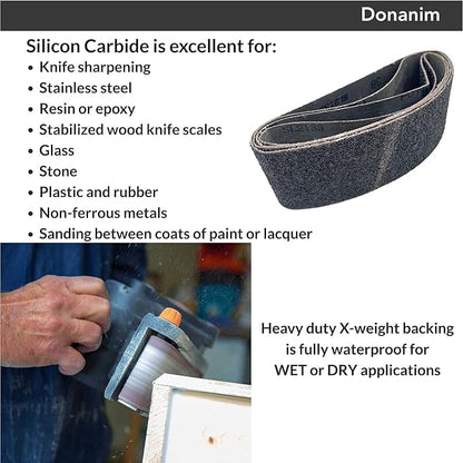 3 X 21 Inch Sanding Belts,36 Grit Extra Coarse Silicon Carbide Abrasive Sandpapder for 3x21 Belt Sander, 10-Pack