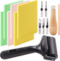 Keadic 12Pcs Soft Rubber Carving Blocks Kit, Comes with Linoleum Cutter Tools & 2 Inches Rubber Roller Brayer Rollers Glue Roller for Ink Paint Block Stamping, Printmaking Wallpaper and Arts & Crafts