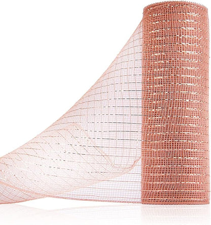 Anivia Deco Mesh Ribbon, 10inch x 30 Feet Each Roll Metallic Foil Mesh Ribbon for Wreaths Swags, Holloween, and Christmas Tree Decoration (Rose Gold)