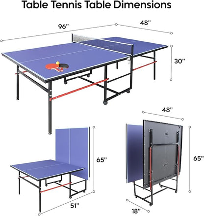 Professional Foldable Ping Pong Table for Indoor & Outdoor - 8FT Mid-Size Table Tennis Table with Net, 2 Table Tennis Paddles and 3 Balls - Quick & Easy Assembly