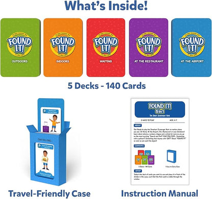 Skillmatics Scavenger Hunt Card Game - Found It 5 in 1 Megapack, Fun Family Game, 140 Cards, Search and Find, Learning & Travel Toy, Gifts for Kids, Boys, Girls, Ages 4, 5, 6, 7