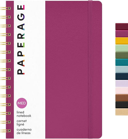 PAPERAGE Lined Spiral Journal Notebook, (Raspberry), 160 Pages, Hardcover Journal for Women & Men, Medium 5.5 in x 8 in - 100 GSM, Thick Paper, Spiral Notebook for Work, School & Journaling