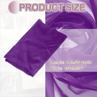 MECCANIXITY Iridescent Sheer Organza Fabric, 10 Yards x 59 Inches Solid Holographic Shiny Fabric Organza Cloth for Wedding, Curtains, Costume, Photo Background, Dark Purple