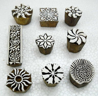 Pack of Nine Wooden Block Stamps/ Tattoo/ Indian Textile Printing Blocks