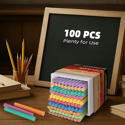 Dustless Colored Chalk 100PCS, 10 Colors Non-Toxic Classroom Chalks for Teachers & Students, School Chalkboard Supplies