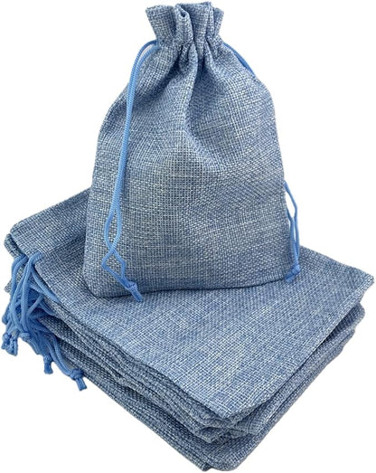 Palmhomee Pack of 25 Burlap Gift Bags with Drawstring Linen Jewelry Pouches Wedding Hessian Jute Bags for Birthday and Treat Pouches Party Wedding Favors Gift (5x7 Inch, Sky Blue)