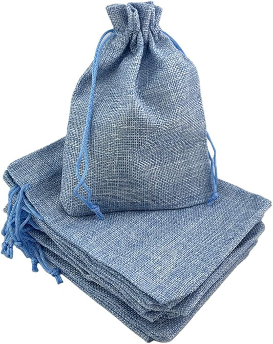 Palmhomee Pack of 25 Burlap Gift Bags with Drawstring Linen Jewelry Pouches Wedding Hessian Jute Bags for Birthday and Treat Pouches Party Wedding Favors Gift (7x9 Inch, Sky Blue)