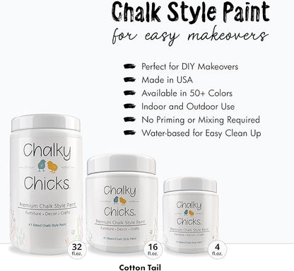 Chalky Chicks All-in-One Chalk Paint for Furniture or Cabinet - 32 Fl Oz - Matte Finish CottonTail White for Metal, Wood Furniture Paint - No Sanding All-in-One for Home Decor & Crafts, USA Made