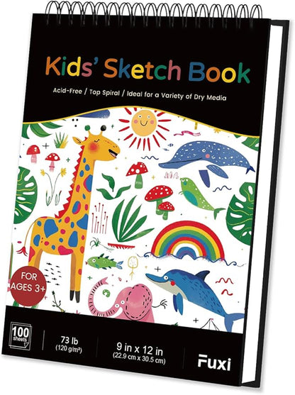 Sketch Book for Kids, 9" x 12" Kid Sketchbook, 100 Sheets (73lb/120gsm) Drawing Paper for Kids, Spiral Sketch Pad for Kid, Art Supplies for Classroom Must Haves.