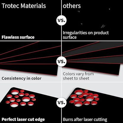Trotec TroLase | 12"x24"x1/16", 4 Pcs | Black/Red | 2 Ply | Modified Acrylic | Laser Engraving Double Color Plastic Sheet | Engraving Blanks for Laser, Saw, Guillotine | Made in USA