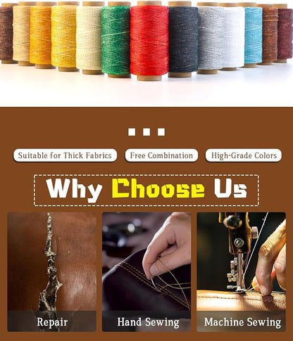 DIUDUS 218 Yards Waxed Leather Thread, Upholstery Thread Heavy Duty, Sewing Kit with Upholstery Needles, Wax String for Hand Sewing Repair Carpet Sofa Carseat Canvas (Dark Coffee)