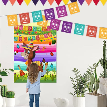 ASTARON Pin The Tail on The Donkey Mexican Donkey Game with 24pcs Tail Stickers for Cinco De Mayo Party, Mexican Party Fiesta Themed Party, Kids Birthday Supplies