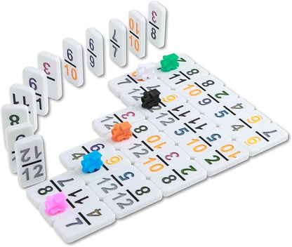 NOLIE Mexican Train Game, Double 12 Domino Set, Colored Number Dominoes with Aluminum Case