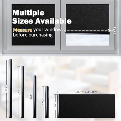 rabbitgoo Blackout Window Film, Sun Heat Blocking Privacy Cover for Glass, Removable Opaque Room Darkening Dark Black Out Window Covers Tint Shades for Home Day Sleep Light Blocker 11.8 x 78.7 Inches