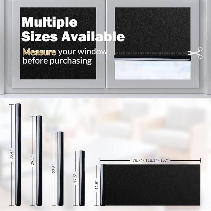 rabbitgoo Blackout Window Film, Sun Heat Blocking Privacy Cover for Glass, Removable Opaque Room Darkening Dark Black Out Window Covers Tint Shades for Home Day Sleep Light Blocker 23.6 x 157 Inches