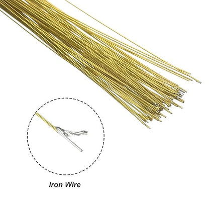 PATIKIL 32 Inch 24 Gauge Floral Stem Wire, 3 Pack/120 Pieces Bouquet Stem Paper Wrapped for DIY Crafts Flower Arrangements, Gold Tone