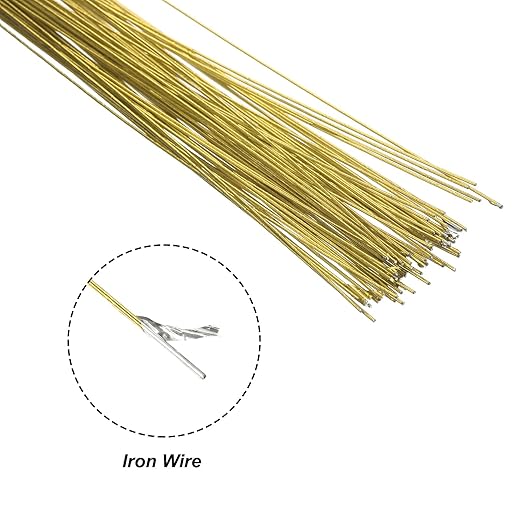 PATIKIL 32 Inch 22 Gauge Floral Stem Wire, 3 Pack/120 Pieces Bouquet Stem Paper Wrapped for DIY Crafts Flower Arrangements, Gold Tone