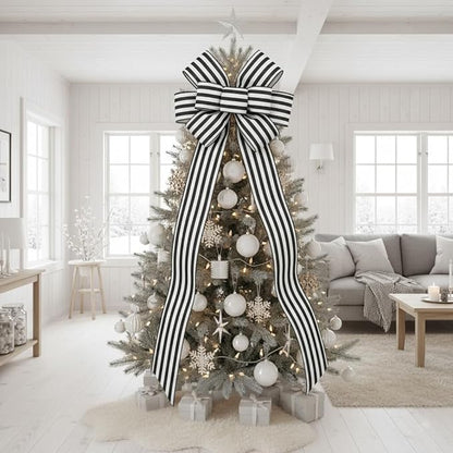 CT CRAFT LLC Striped Canvas Cotton Ribbon 2.5" x 10 Yards Ivory/Black Stripes for Thanksgiving Christmas Home Décor Gift Wrapping Outdoor Tree Topper Bow Wreath