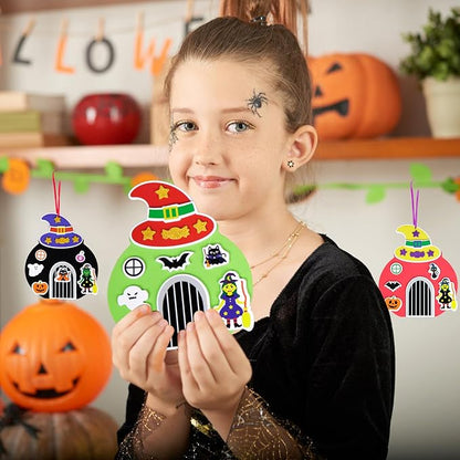 Fennoral 12 Pack Halloween Craft Kit for Kids Make You Own Witch House Foam Stickers Ornament DIY Arts and Crafts for Kids Girls Boys Halloween Party Supplies Halloween Decoration