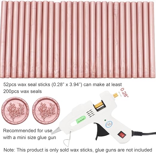 52pcs Rose Gold Wax Sealing Sticks for Wax Seal Stamp - Premium Glue Gun Sticks for Envelope, Letter, Wedding Invitation Craft Adhesive - Great Gift Ideas (Mini Size)