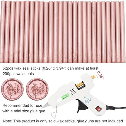 52pcs Rose Gold Wax Sealing Sticks for Wax Seal Stamp - Premium Glue Gun Sticks for Envelope, Letter, Wedding Invitation Craft Adhesive - Great Gift Ideas (Mini Size)