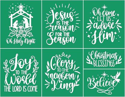 JAJADO Holy Night Silk Screen Transfers Christmas Bless Self Adhesive Silk Screen Stencils Joy Xmas Screen Print Stencil for Painting on Wood, T-Shirt, Mug, DIY Holiday Xmas Home Decor