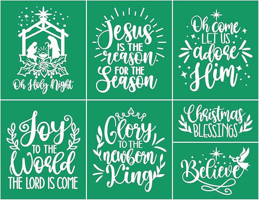 JAJADO Holy Night Silk Screen Transfers Christmas Bless Self Adhesive Silk Screen Stencils Joy Xmas Screen Print Stencil for Painting on Wood, T-Shirt, Mug, DIY Holiday Xmas Home Decor