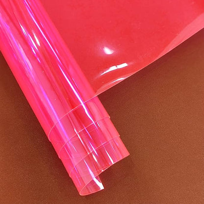 HYANG Pink Transparent PVC Super Clear Holographic Vinyl Faux Leather Sheets 1 Roll 12" x 47" (30cm x 120cm) for DIY Bows Earrings Bags DIY Crafts Making