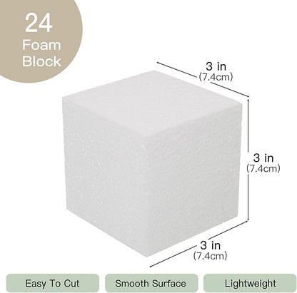 Crafare 2x2x2 Inch Foam Square Blocks 24Pack Mini Square Cubes for Sculpting Polystyrene Cubes for School Crafting Modeling Art Projects