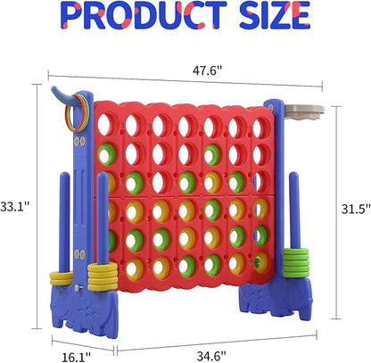 UNICOO Giant 4 in A Row Game with Carry Bag, Basketball Hoop, Ring Toss, 4-to-Score Game, Large Outdoor Yard, Parties & Gatherings (Blue & Red)