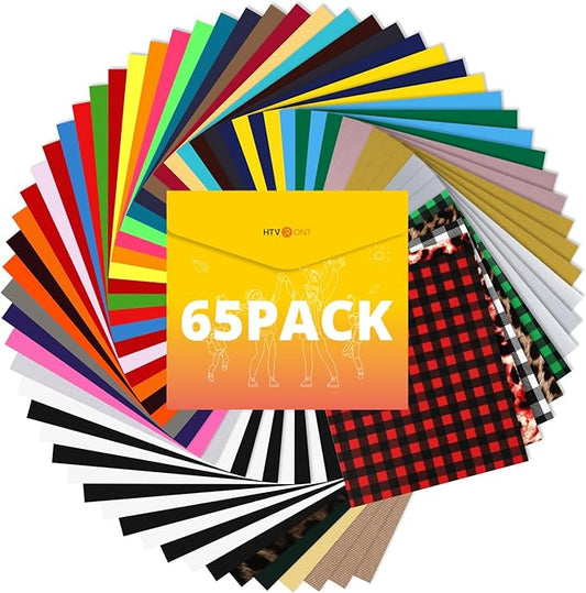 HTVRONT Heat Transfer Vinyl HTV Vinyl Bundle, 65 Pack Iron on Vinyl for T-Shirts 41 Assorted Colors HTV Vinyl Bundle with Weeding Hooks and PTFE Sheet