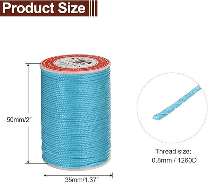uxcell Round Leather Sewing Waxed Thread, 55m / 60 Yards Wax Polyester String, 0.8mm Waxed Stitching Cord for Leather Crafts, Bookbinding, Bracelets Braided, Lake Blue