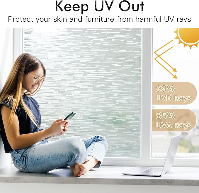 Haton Window Privacy Film, Frosted Glass Static Cling Sun Heat Blocking Window Clings, Frosting Opaque Coverings, Vinyl Removable Stickers Tint for Home Door Office, Non Adhesive 17.5" x 157.4"