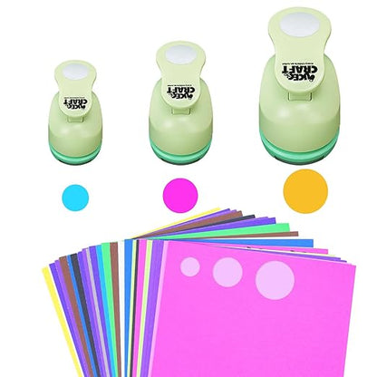 UCEC Circle Cutter, 3 Pcs Circle Puncher, 1 3/8 5/8 Inch Craft Hole Punch with 30 Pcs Colorful Paper, Hole Puncher Paper Cutter for Crafting Card, Making Scrapbook Craft, DIY Office Supplies