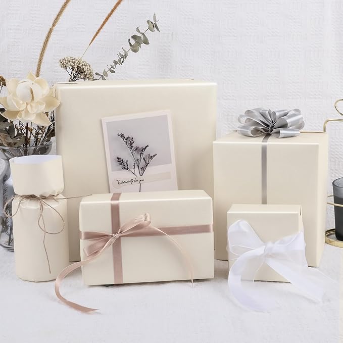 NESCCI Off White Matte Wrapping Paper,Solid Color Pearly-Lustre Paper,Gift Wrapping Paper,Perfect for Wedding,Valentine's Day,Birthday, Christmas,Baby Shower,DIY Bouquet (17 Inches X 32.8 Feet)