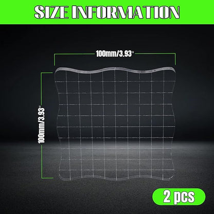 2-Piece Clear Stamp Blocks Set - 4 x 4 inch Wave-Like Acrylic Stamps with Grid Lines for Scrapbooking