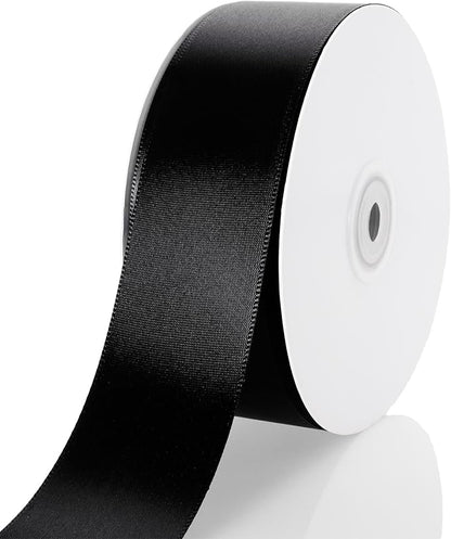 1-1/2 Inch Black Ribbon, 50 Yards Craft Polyester Satin Ribbon Perfect for Gift Wrapping, Handmade Roses, Wedding Party Decorations and DIY Crafts