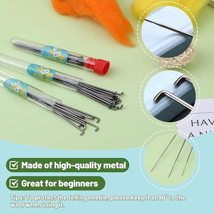 Yizzvb Felting Needles, Needle Felting Tools, Needle Felting Kit Wool Felting Supplies with 40 Pcs Needle Felting Needles, Wooden Handle and Storage Box for Felting Wool Projects