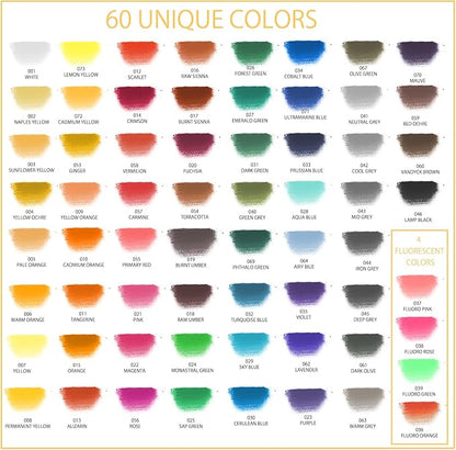 Artecho 66pcs Soft Pastels, 64 Colors Including 4 Fluorescent Colors, Extra Free Black & White, Square Chalk for Drawing, Blending, Layering, Shading, Pastels Art Supplies