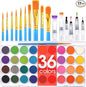 AROIC 36 Colors Watercolor Paint Set, Watercolor Pan Set with 10 Nylon Brushes and 6 Refillable Water Brushes. Perfect for Adults, Children and Beginner Artists.