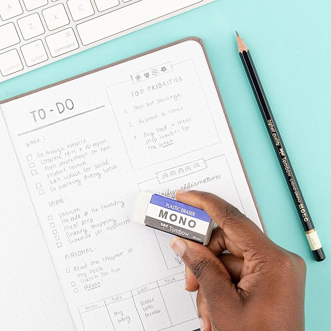 Tombow 57324 MONO Eraser, White, Medium, 3-Pack. Cleanly Removes Marks Without Damaging Paper