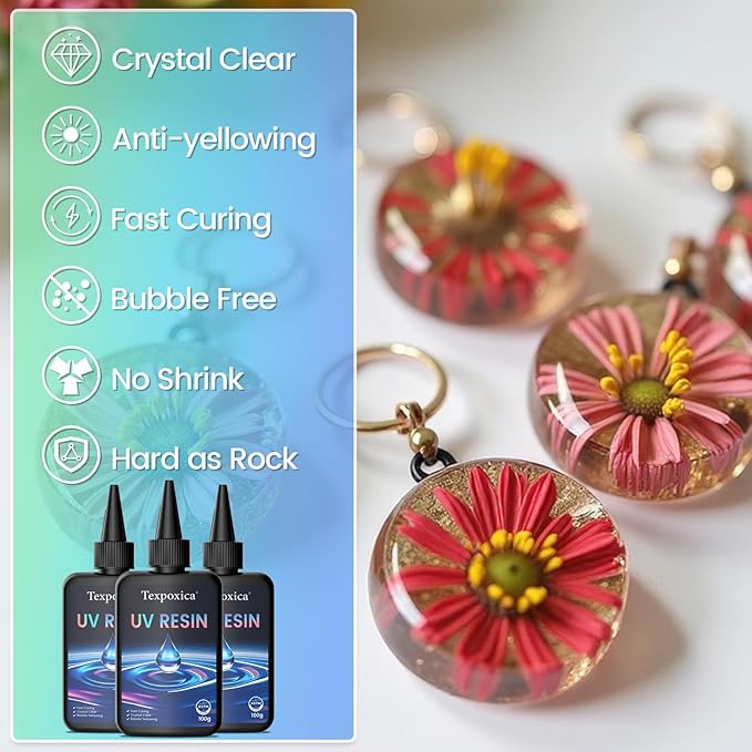 Texpoxica UV Resin 500g-Upgraded UV Resin Kit, Hard Type Crystal Clear Fast Curing UV Epoxy Resin for Craft Jewelry Making