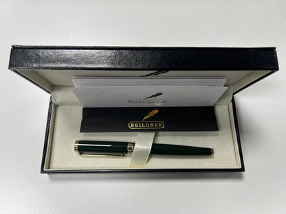 BEILUNER Racing Green Fountain Pen,Stunning Luxury Pens with 24K Gold Finish, Gorgeous 24K Gilded Nib(Fine), Trustworthy Gift for Men&Women -Ink Converter-Elegant, Graduation,Fancy Pen for Writing