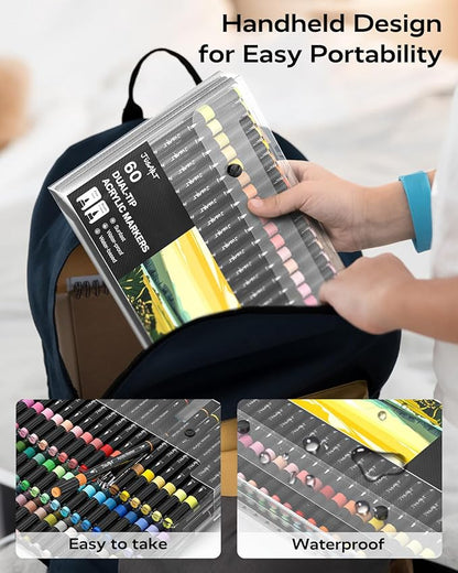 JusArt 24 Colors Dual Tip Acrylic Paint Pens Markers, Brush and Fine Tip, Premium Paint Pens for Wood, Canvas, Egg, Stone, Fabric, Rocks, Metal, Glass, Ceramic, DIY Crafts Making Art Supplies Gifts