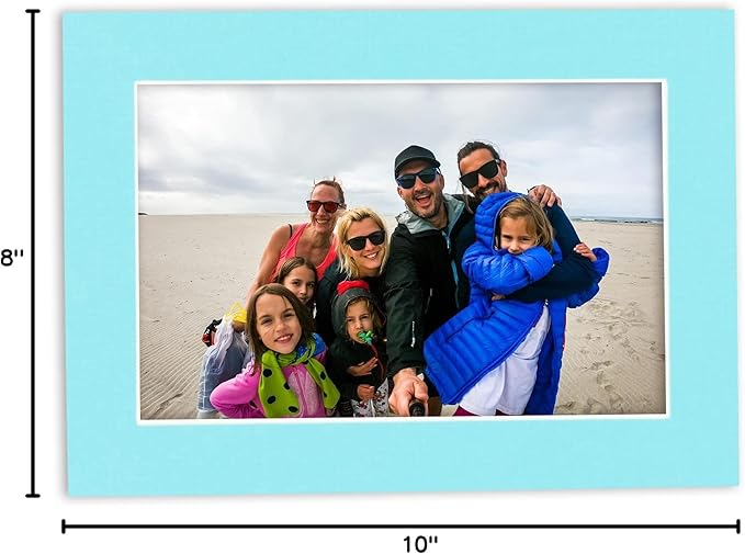 Pack of TEN 8x10 Mats Bevel Cut for 5x8 Photos - Acid Free Aquamarine Blue Precut Matboards For Pictures, Photos, Framing - 4-ply Thickness