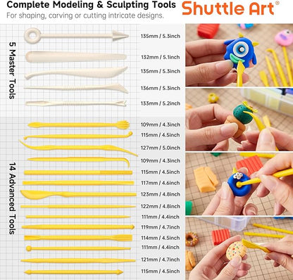 Shuttle Art Polymer Clay Kit, 57 Colors, Soft Oven Clay Kit, 19 Carving Tools and 10 Kinds of Accessories, Non-Stick, Non-Toxic, Ideal Gift for Kids